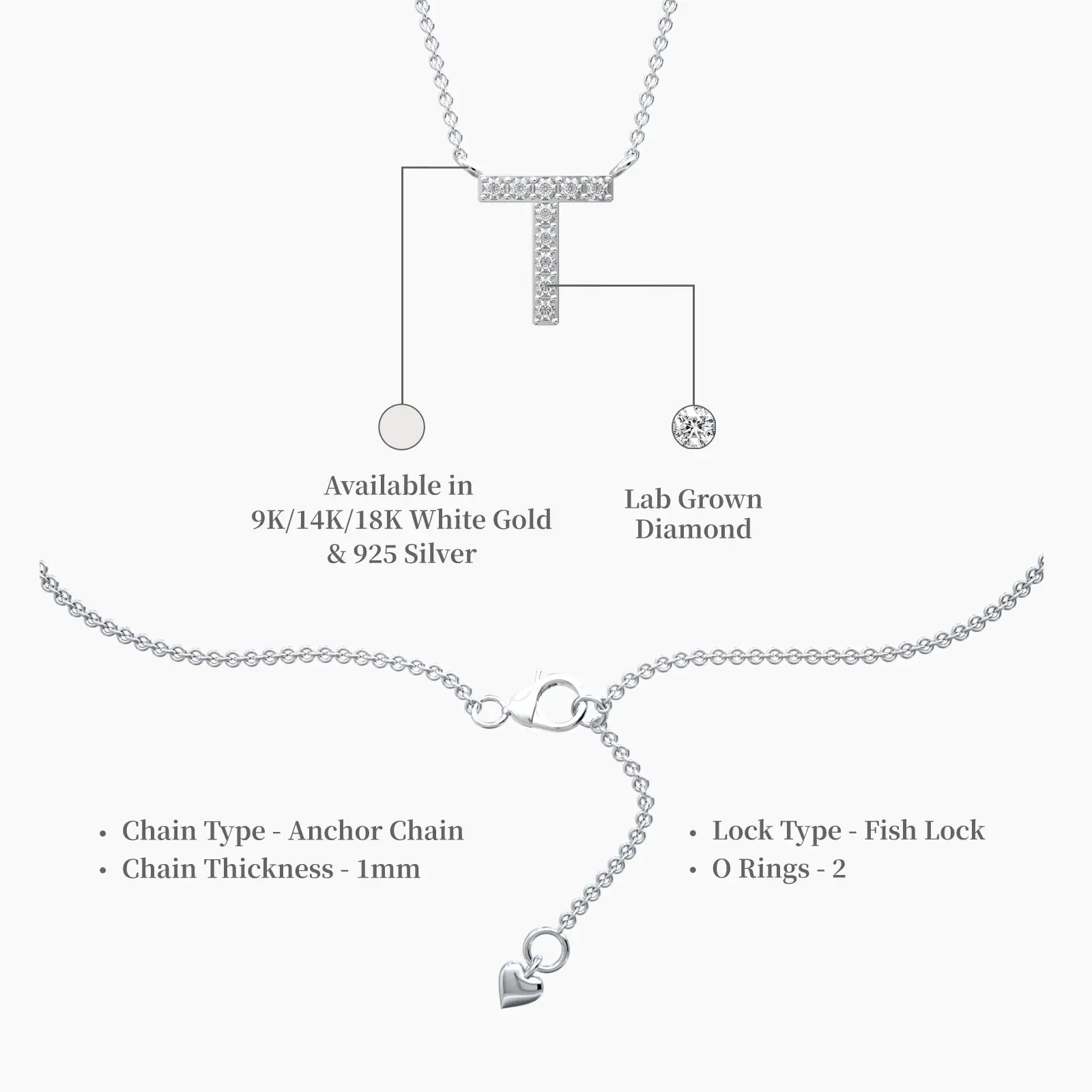 Descriptive image of stylish timeless t Initial diamond necklace for office wear