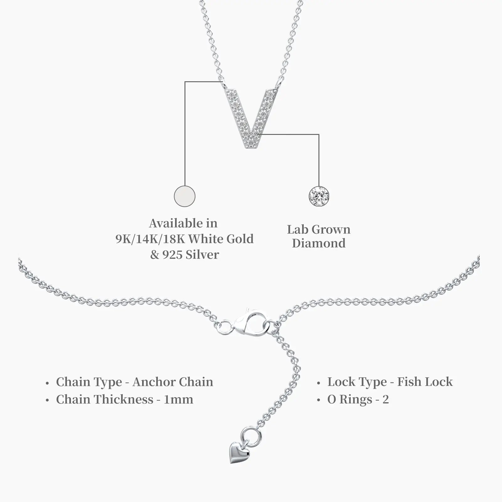 Descriptive image of elegant vivid v diamond initial pendant necklace