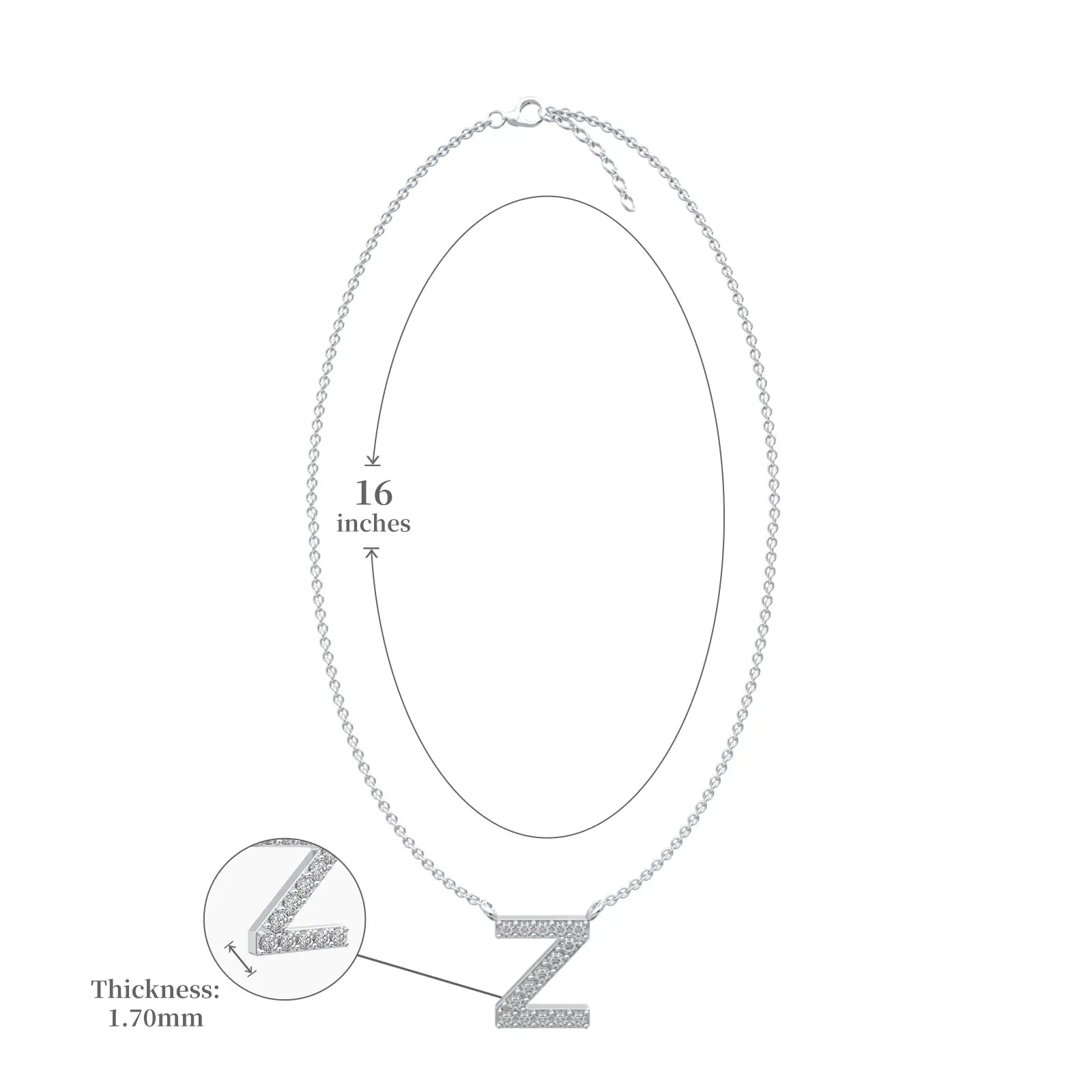 Dimension image of unisex diamond z alphabet necklace 