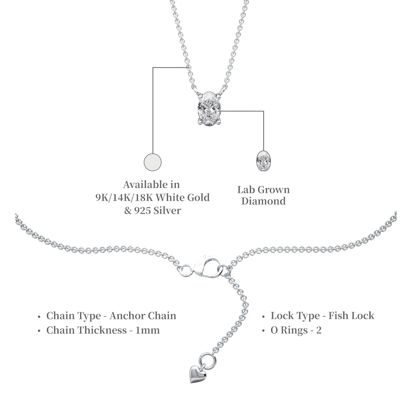 Descriptive image of white gold the classic oval solitaire necklace for women
