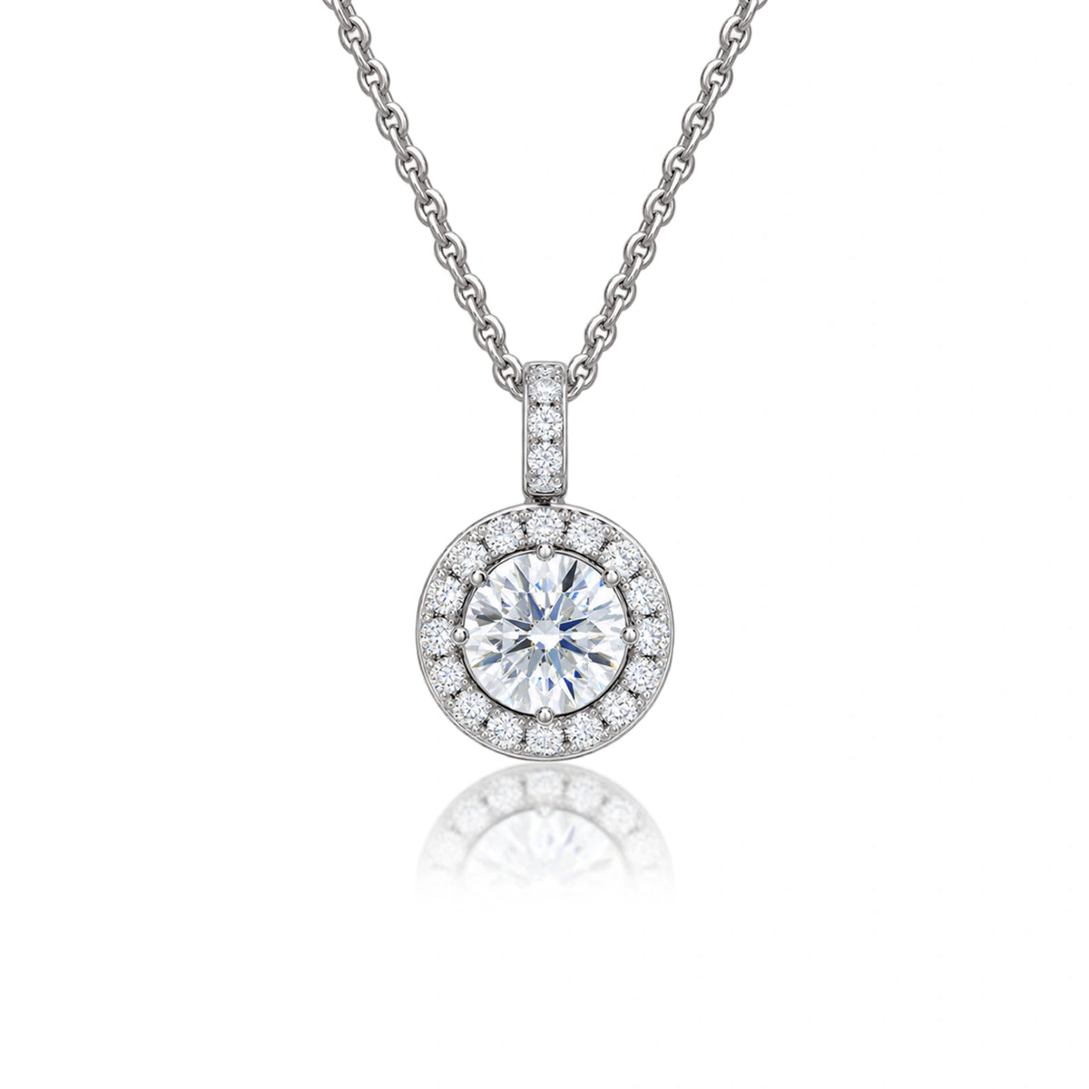 3 Ct Round Diamond Halo Pendant by Fortune Jewellery 