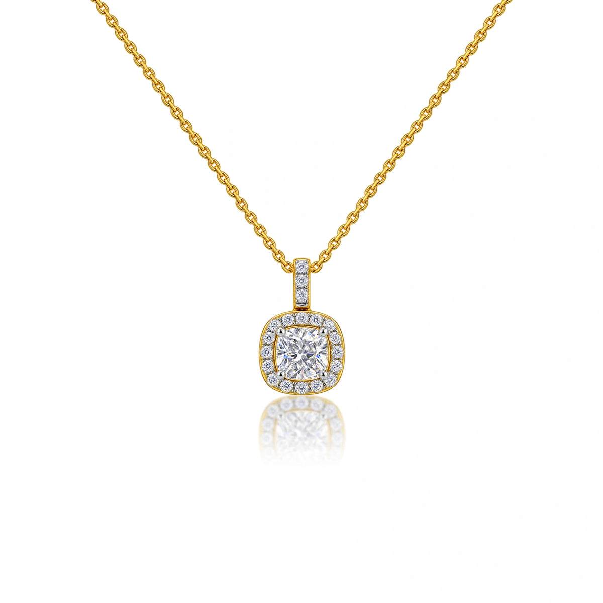1-carat-cushion-cut-diamond-halo-pendant by Fortune Jewellery 