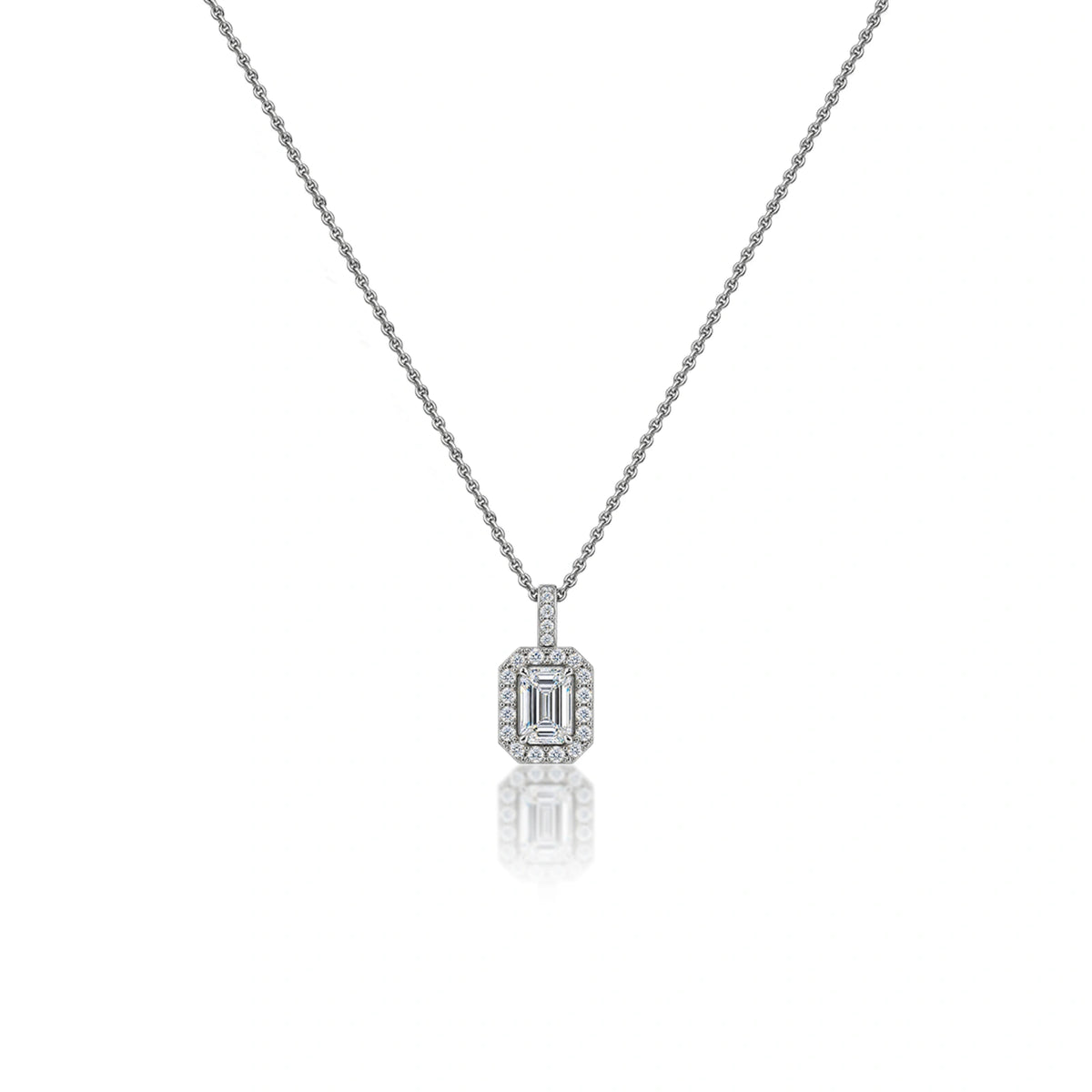 0.5 Carat Emerald-Cut Diamond Halo Pendant by Fortune Jewellery