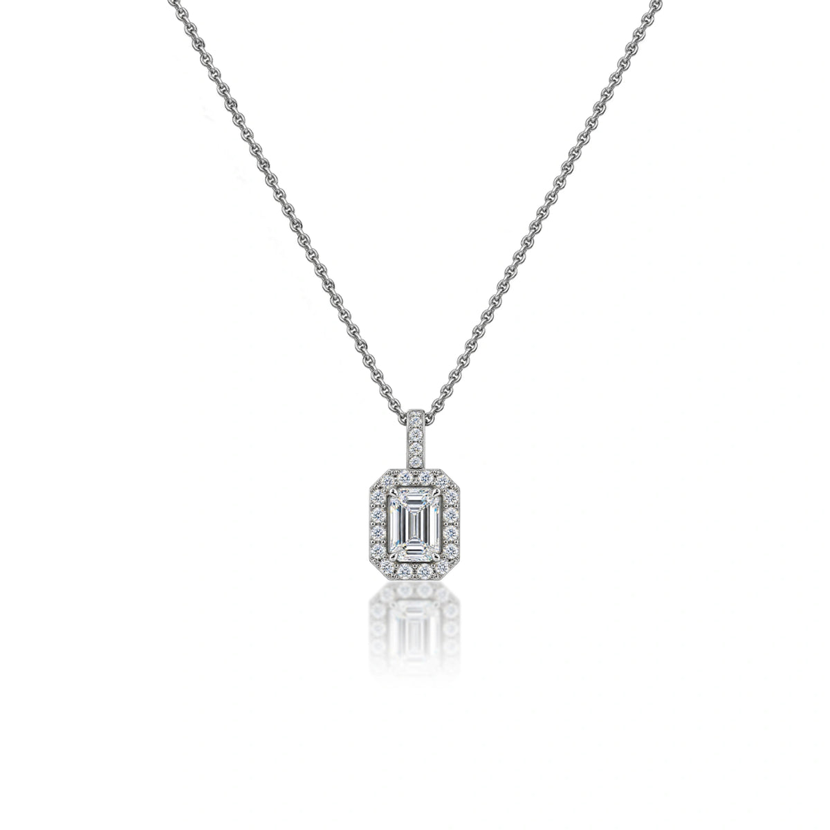 0.75 Ct Emerald-Cut Diamond Halo Pendant by Fortune Jewellery