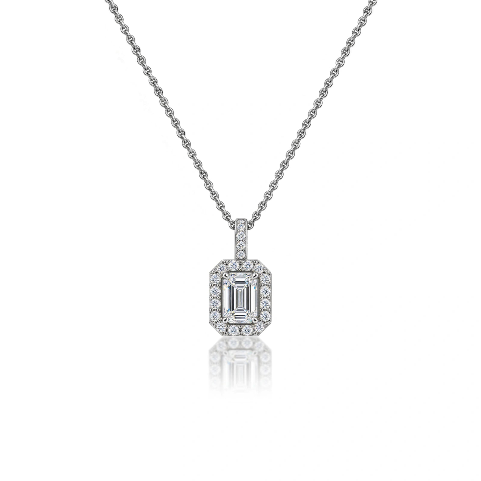 1 Carat Emerald-Cut Diamond Halo Pendant by Fortune Jewellery