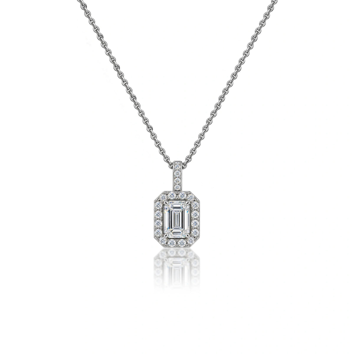 1 Carat Emerald-Cut Diamond Halo Pendant by Fortune Jewellery
