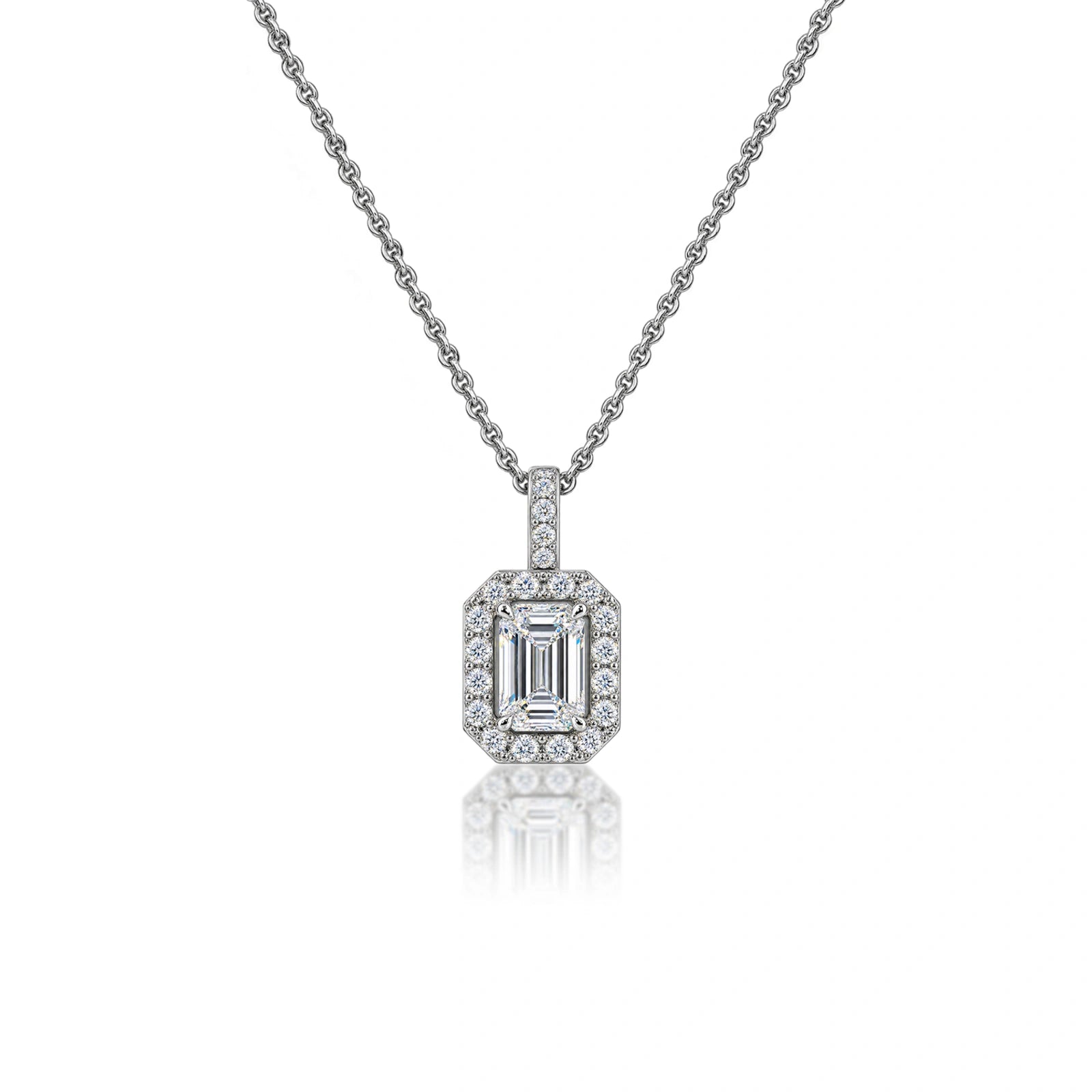 2 Ct Emerald-Cut Diamond Halo Pendant by Fortune Jewellery