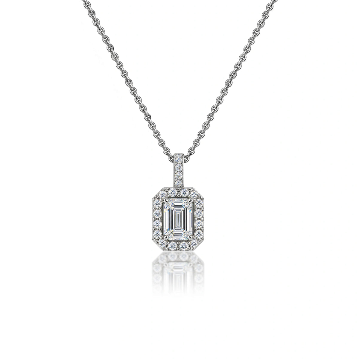 2 Ct Emerald-Cut Diamond Halo Pendant by Fortune Jewellery