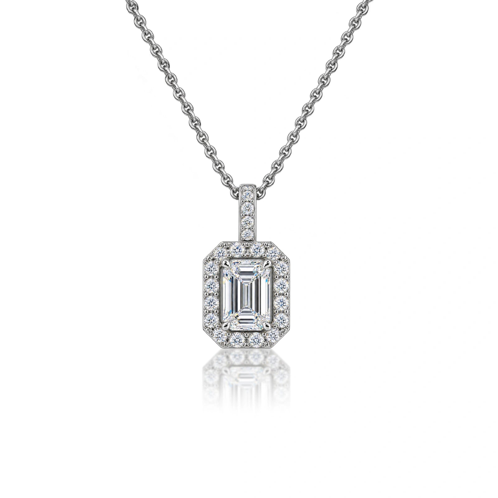 3 Carat Emerald-Cut Diamond Halo Pendant by Fortune Jewellery