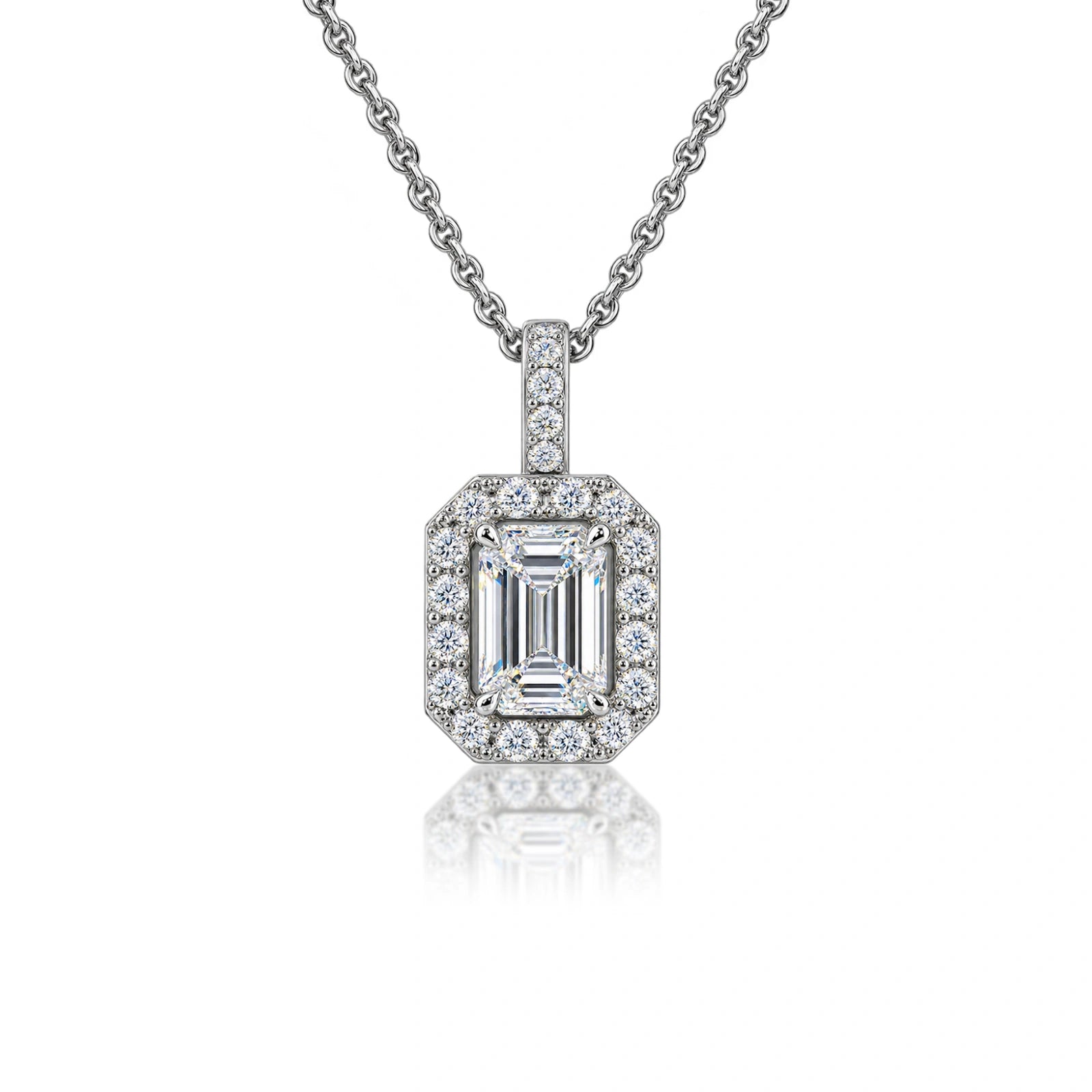 4 Ct Emerald-Cut Diamond Halo Pendant by Fortune Jewellery