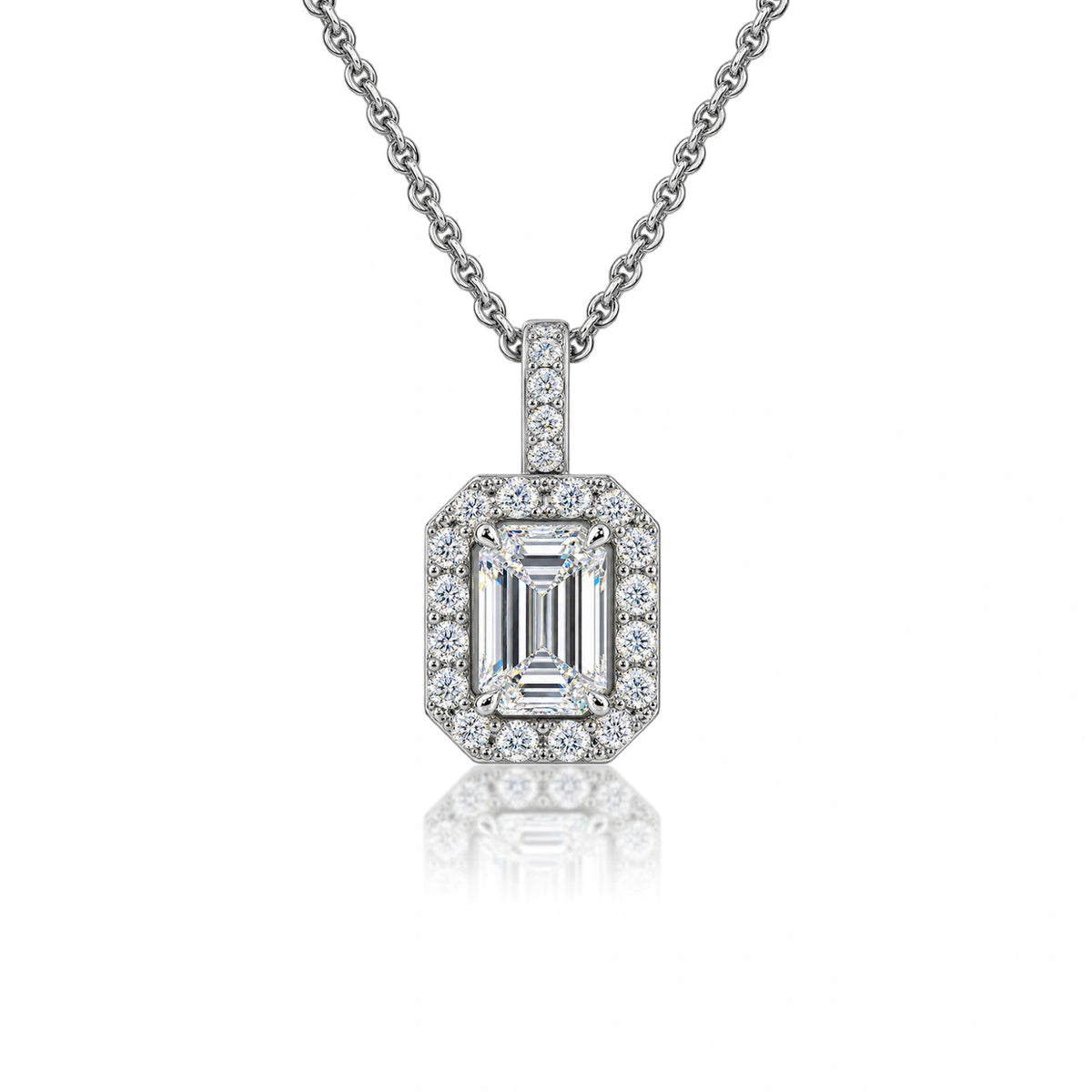 4 Ct Emerald-Cut Diamond Halo Pendant by Fortune Jewellery