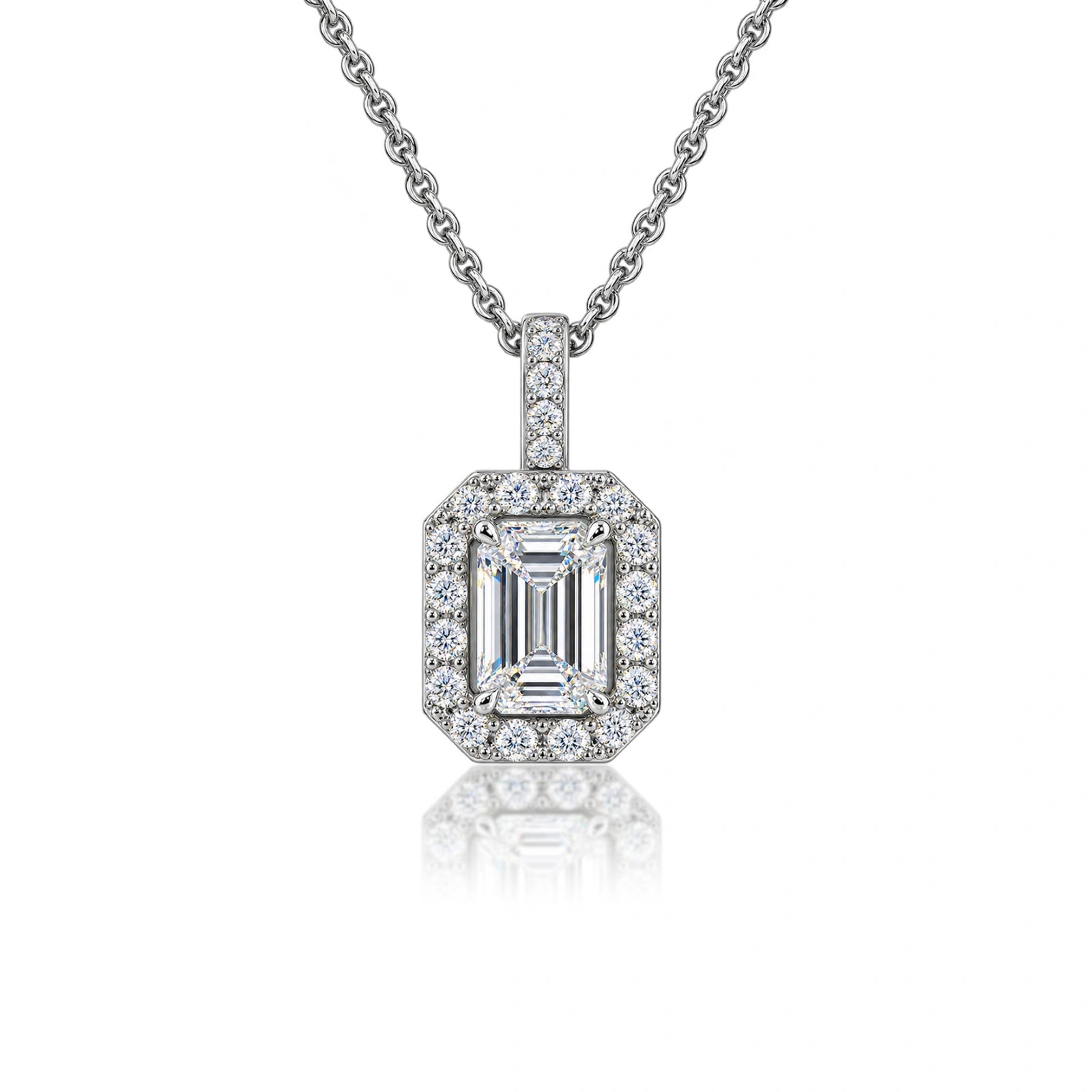 5 Carat Emerald-Cut Diamond Halo Pendant by Fortune Jewellery