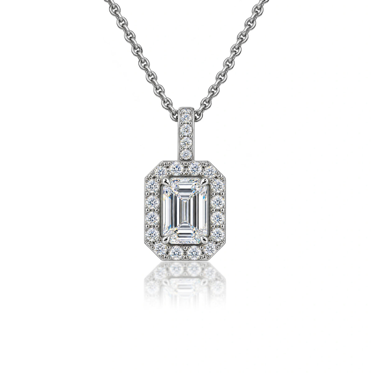 5 Carat Emerald-Cut Diamond Halo Pendant by Fortune Jewellery