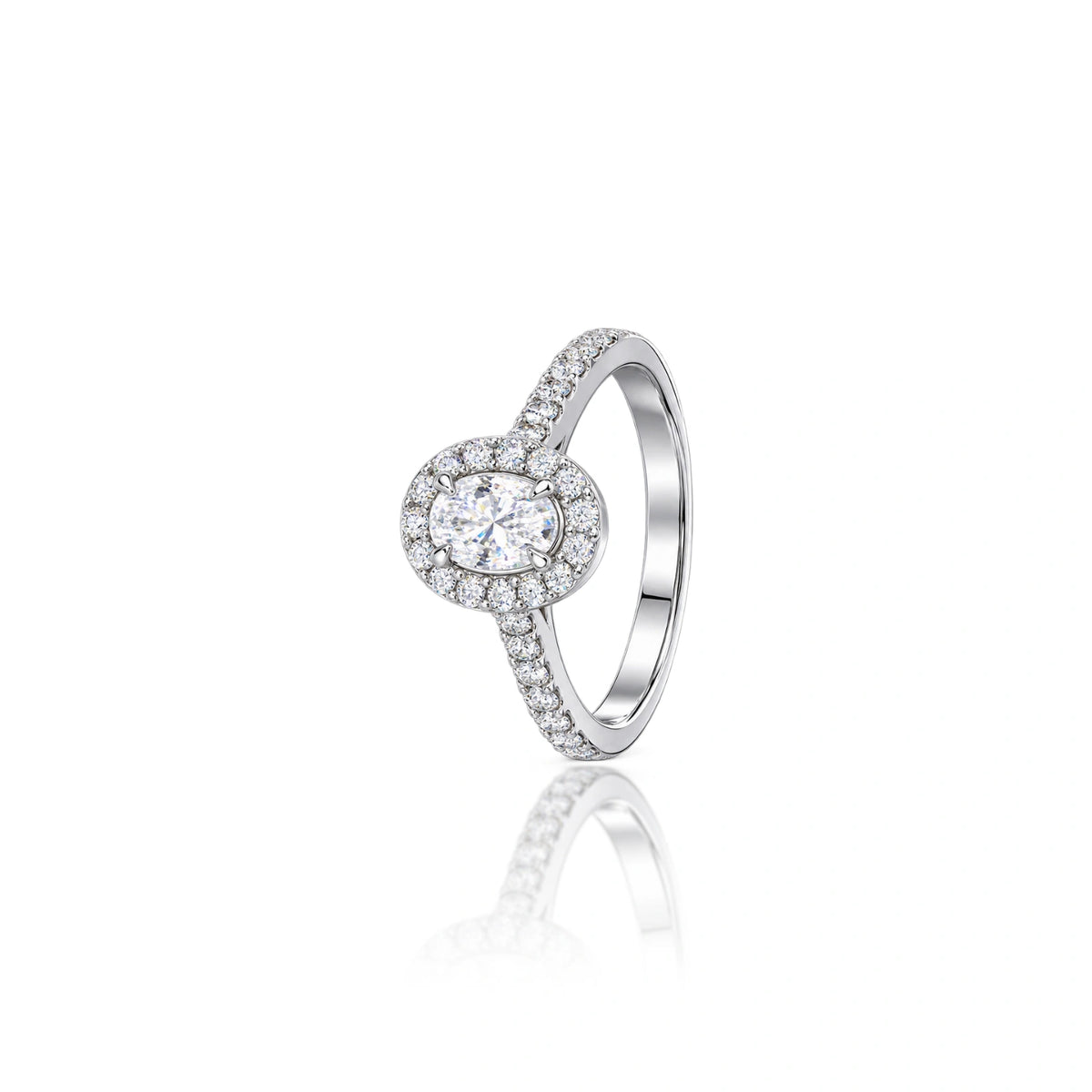 Trendy 1 Ct Oval Cut Diamond Halo Pave Ring