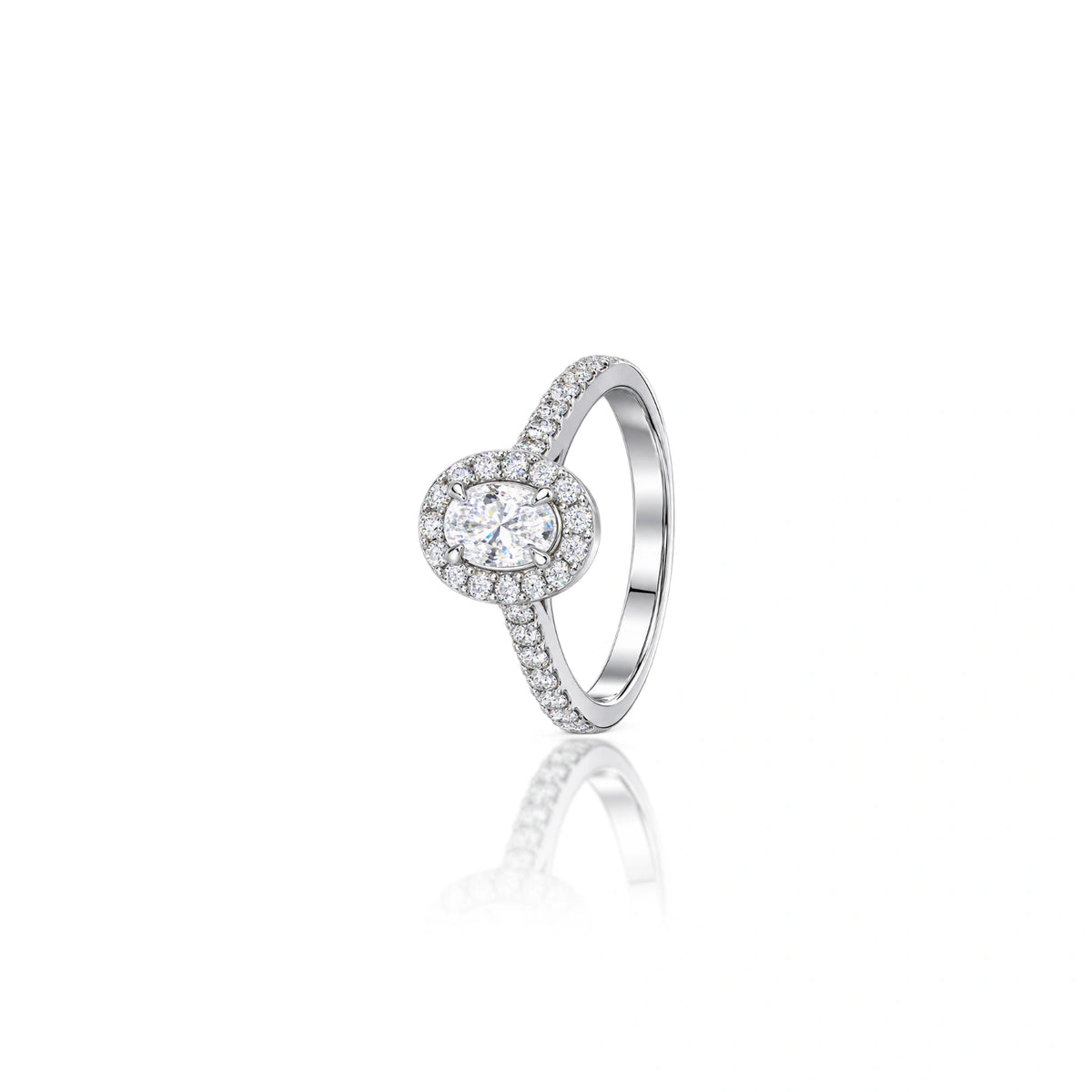 0.75 Ct Oval Cut Diamond Halo Pave Ring for women