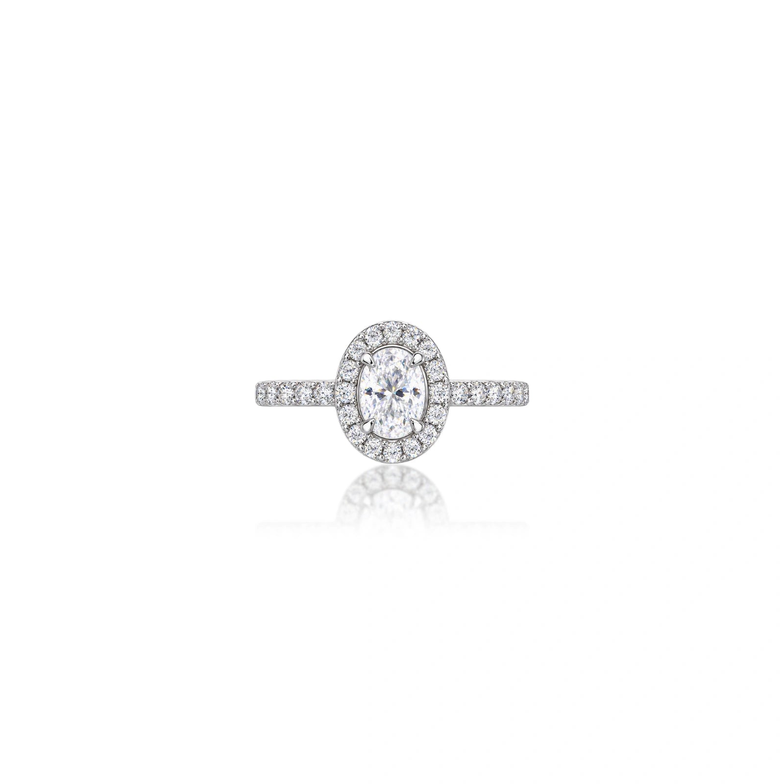 0.75 Ct Oval Cut Diamond Halo Pave Ring by Fortune Jewellery