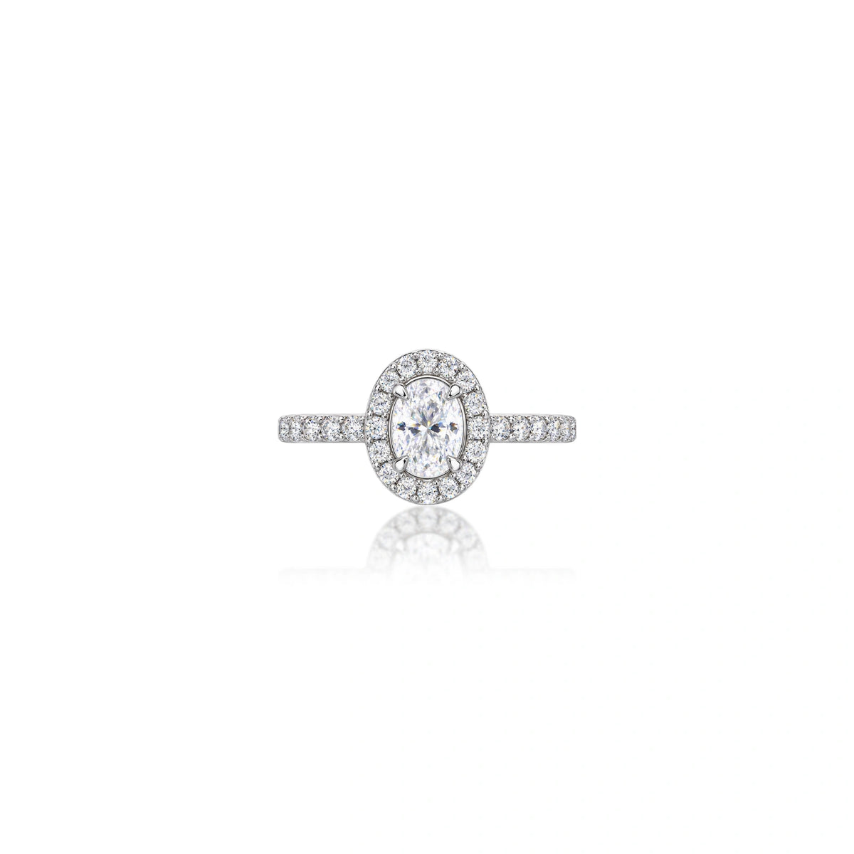 0.75 Ct Oval Cut Diamond Halo Pave Ring by Fortune Jewellery