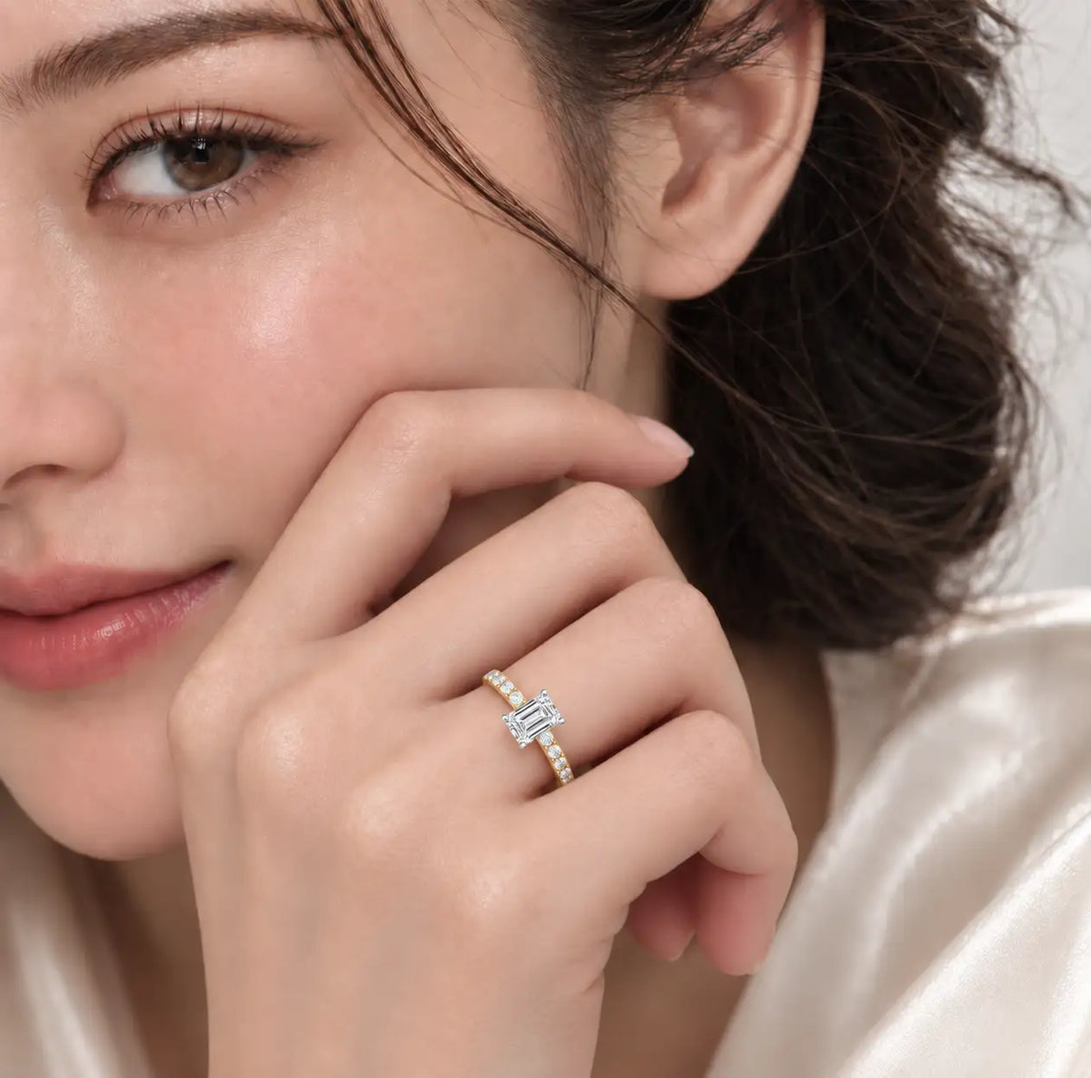 3 Ct Emerald Cut Diamond Pave Ring