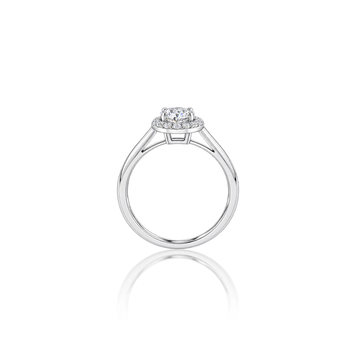 Side view of 1 Ct Round Cut Lab Diamond Halo Ring by Fortune Jewellery