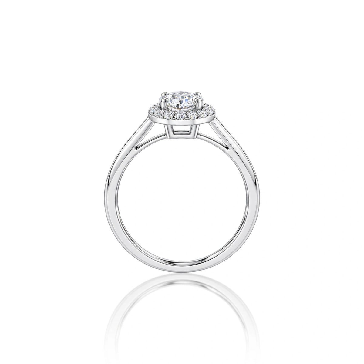 Side view of 2 Ct Round Cut Lab Grown Diamond Halo Ring by Fortune Jewellery