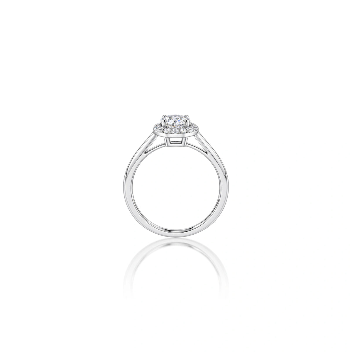 Side view of 0.75 Ct Round Lab Grown Diamond Halo Ring by Fortune Jewellery