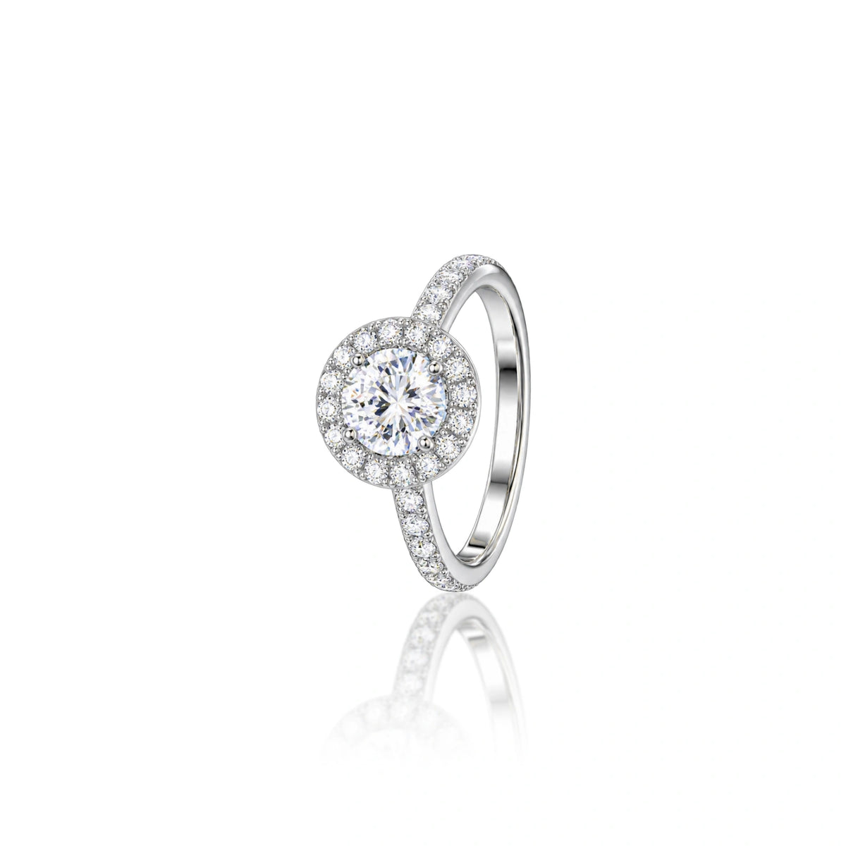 Side view of 1 Ct Round Lab Grown Diamond Halo Pave Ring by Fortune Jewellery