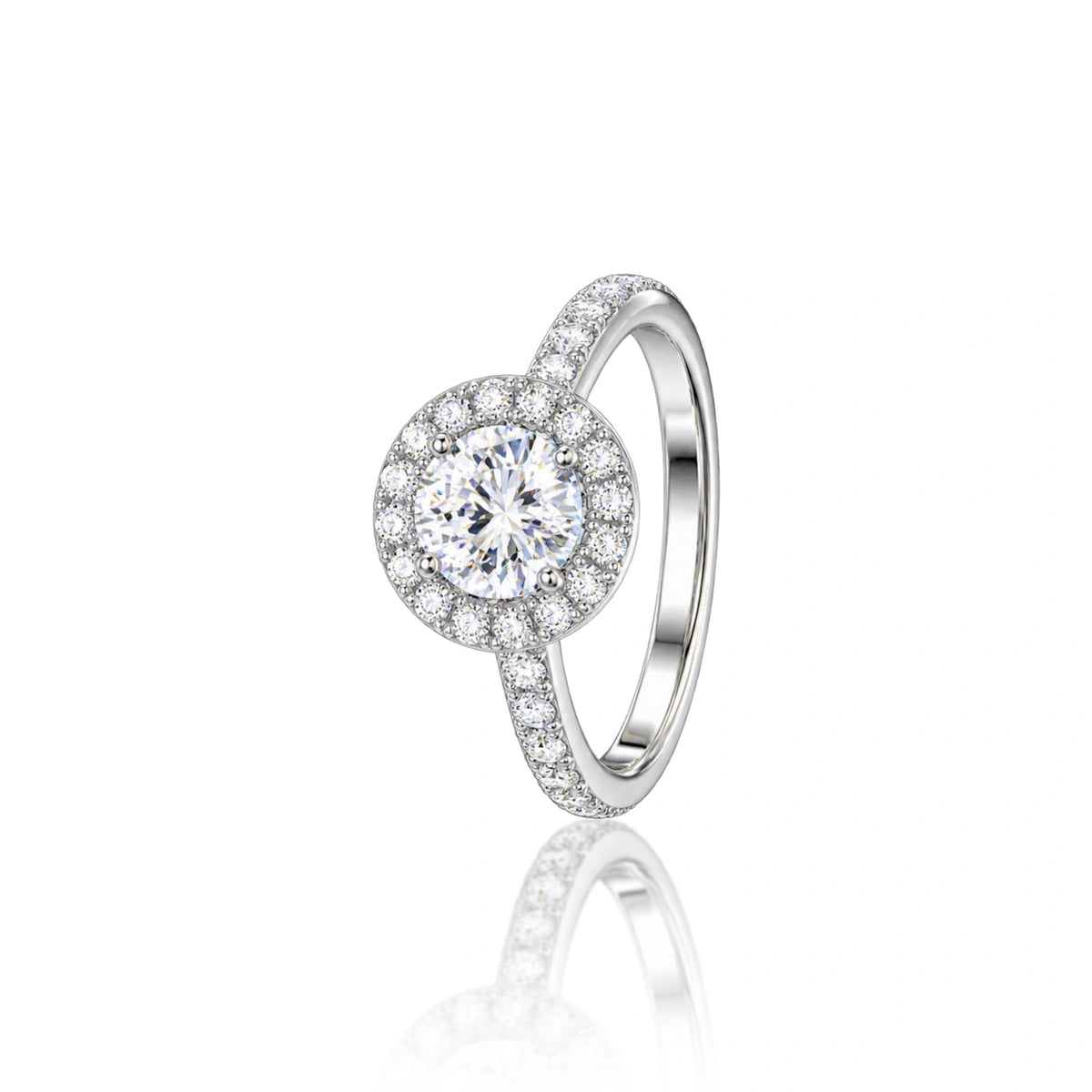 Side view of 3 Ct Round Lab Grown Diamond Halo Pave Ring by Fortune Jewellery