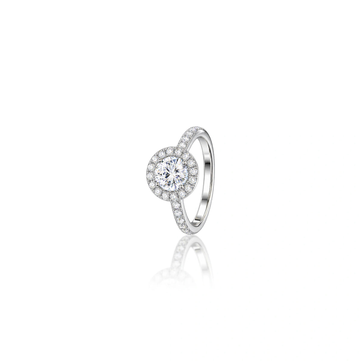 Side view of 0.5 Ct Round Cut Lab Grown Diamond Halo Pave Ring by Fortune Jewellery