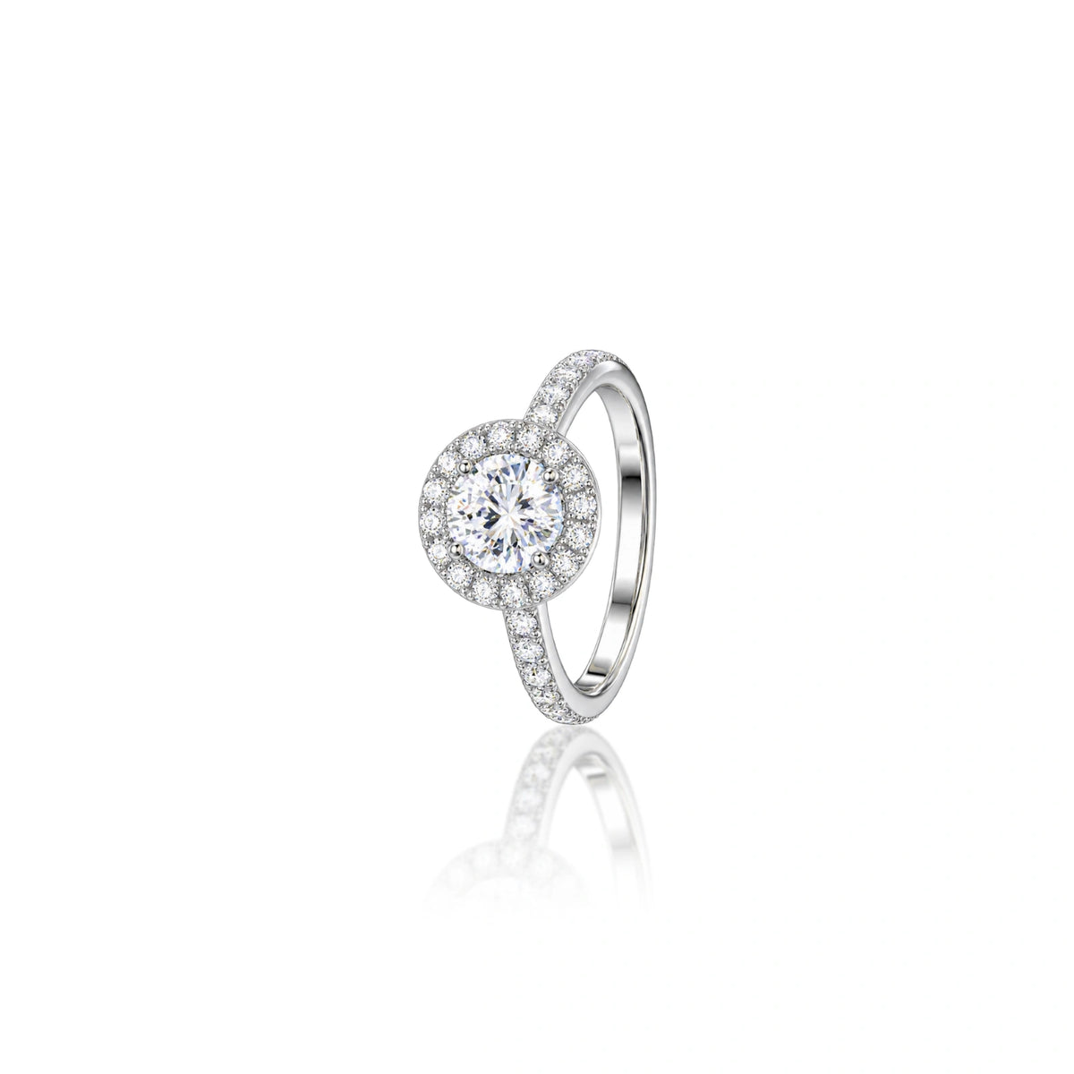Side view of 0.75 Ct Round Cut Lab Diamond Halo Pave Ring by Fortune Jewellery