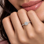 Woman wearing 0.5 Ct Cushion Cut Lab Grown Diamond Halo Pave Ring by Fortune Jewellery