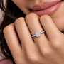 Woman wearing 0.75 Ct Cushion Cut Lab Grown Diamond Halo Pave Ring by Fortune Jewellery