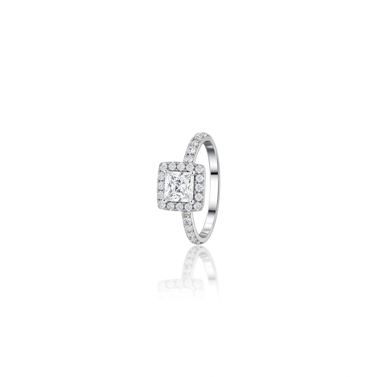 Lab grown 0.5 Ct Princess Cut Diamond Halo Pave Ring 