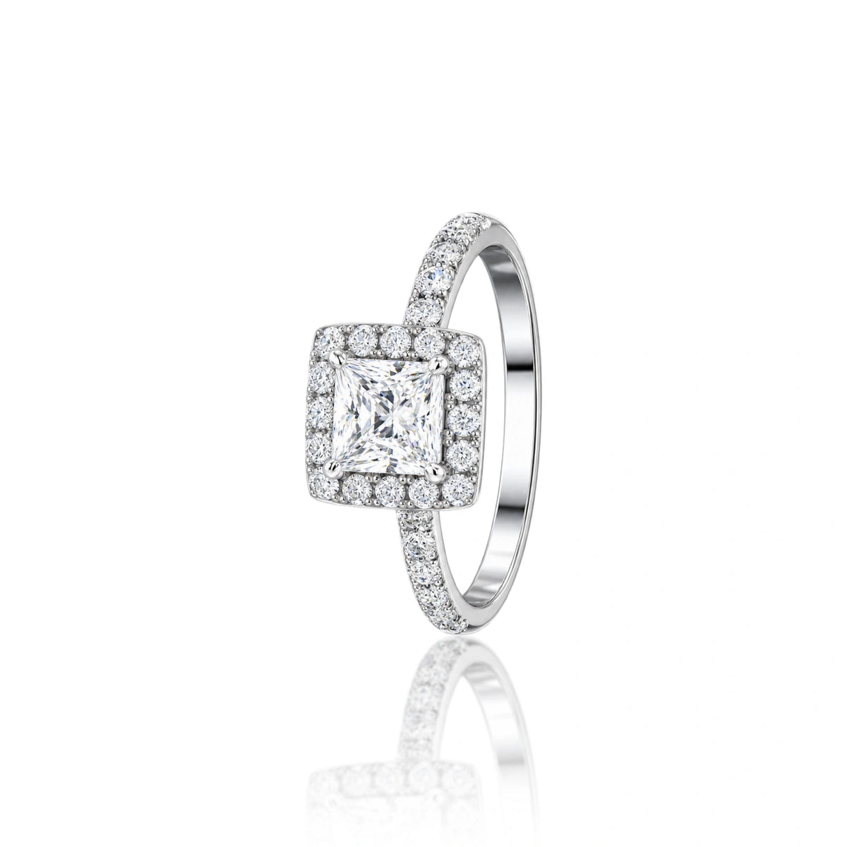 Lab grown 5 Ct Princess Cut Diamond Halo Pave Ring