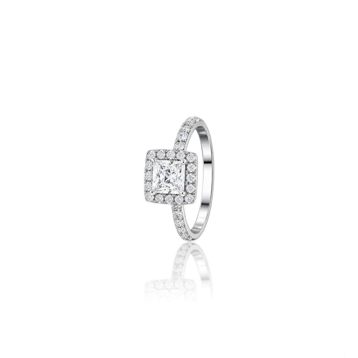 Lab grown 0.75 Ct Princess Cut Diamond Halo Pave Ring