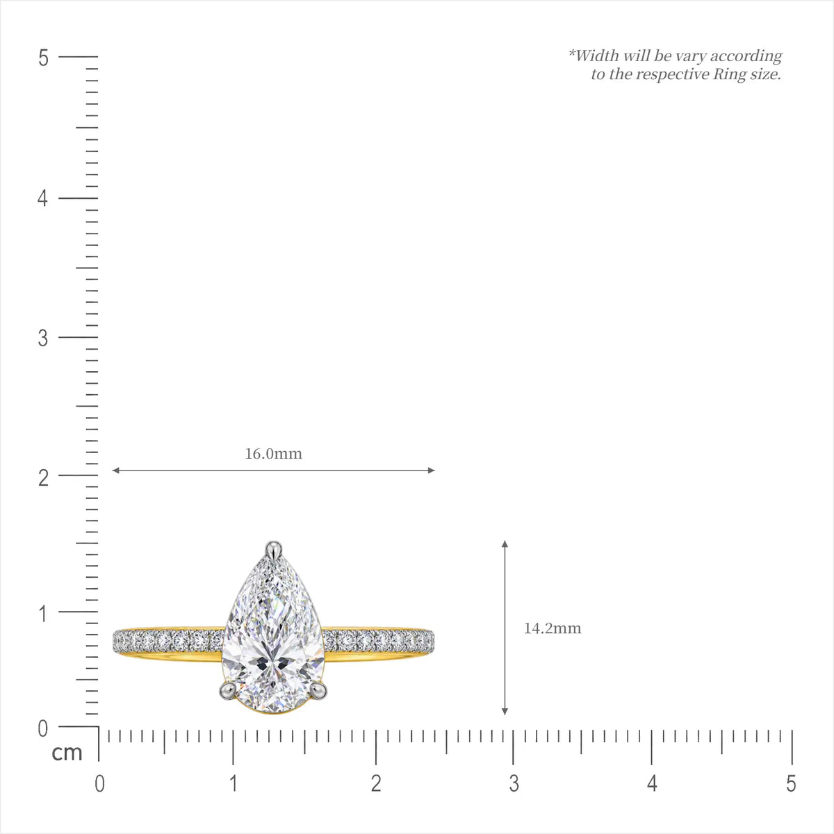 Size of 4ct Pear Cut Lab Diamond Pave Engagement Ring by Fortune Jewellery