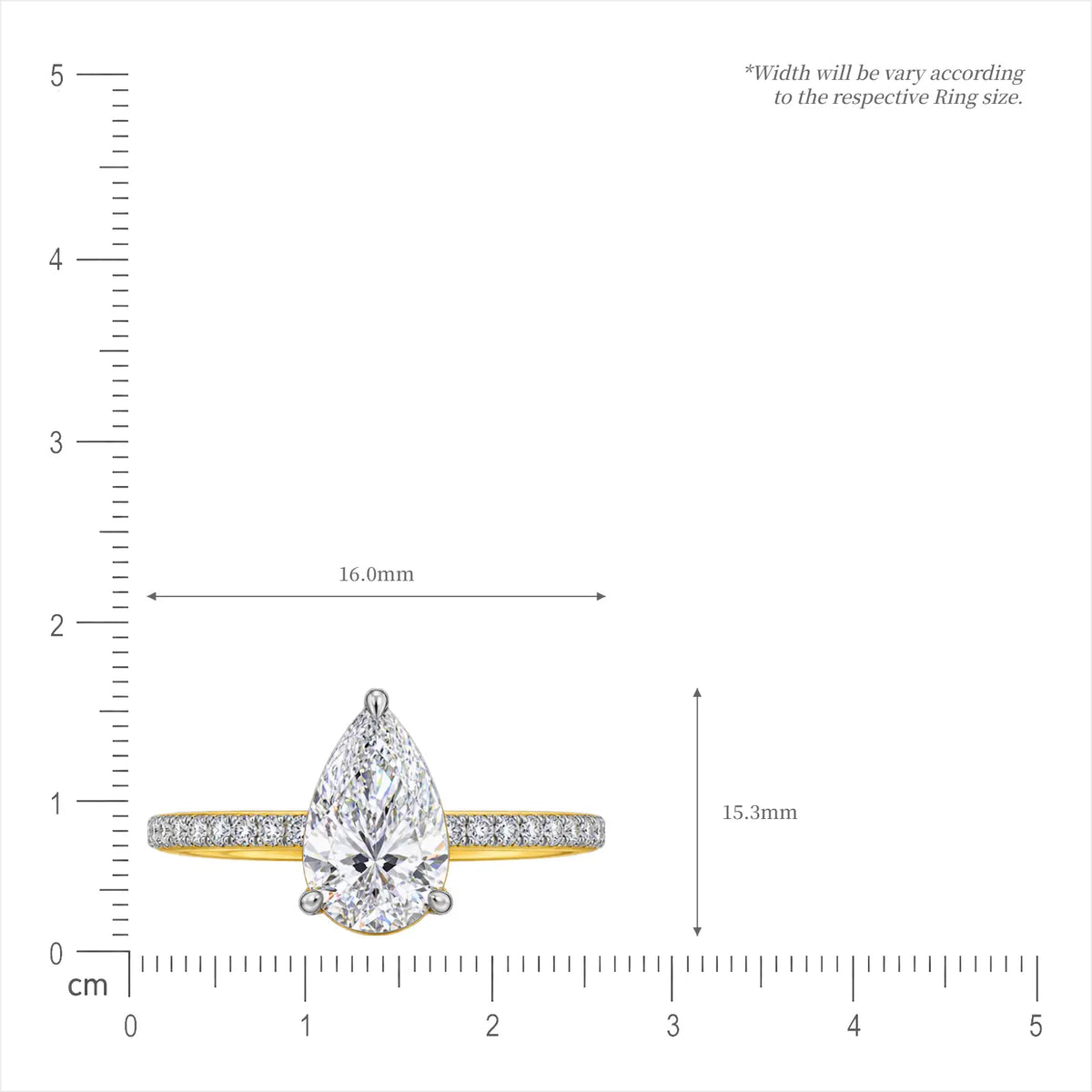 Size of 4ct Pear Cut Lab Diamond Pave Engagement Ring by Fortune Jewellery