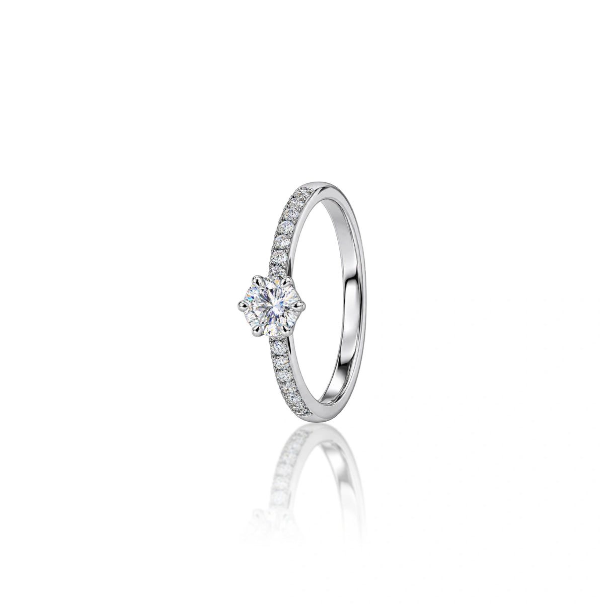 Side view of 1ct Round Cut Diamond Pavé Solitaire Ring by Fortune Jewellery