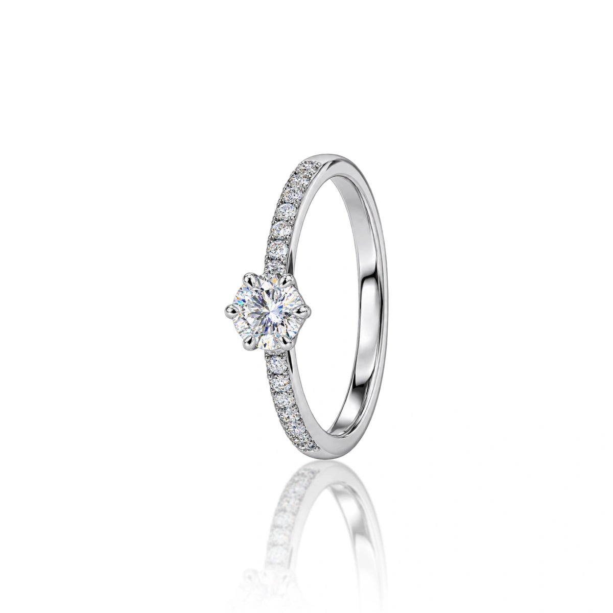 Side view of 3 Ct Round Cut Diamond Pavé Solitaire Ring by Fortune Jewellery