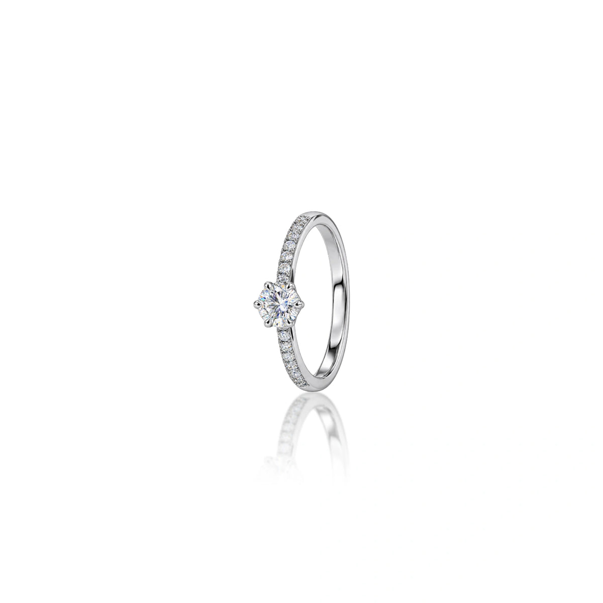 Side view of 0.5 Ct Round Lab Grown Diamond Pavé Solitaire Ring by Fortune Jewellery