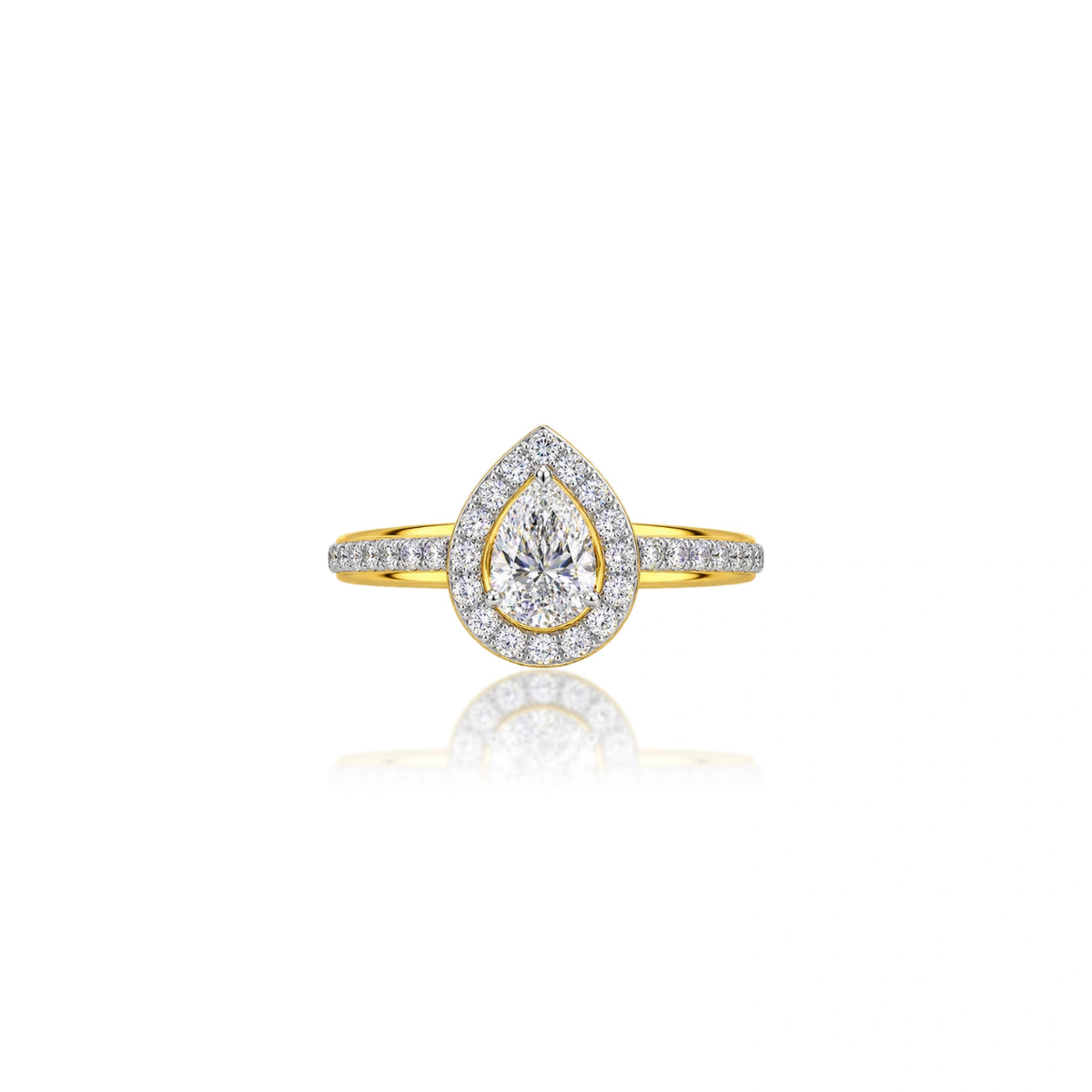 1 Ct Pear Cut Diamond Halo Pave Ring by Fortune Jewellery
