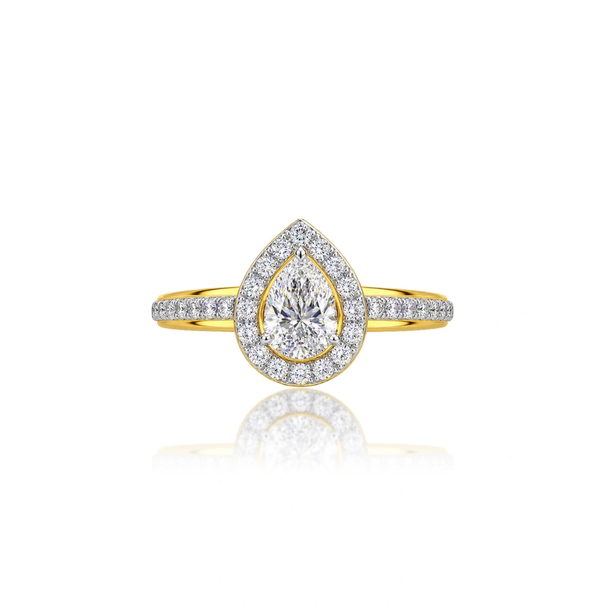5 Ct Pear Cut Diamond Halo Pave Ring by Fortune Jewellery