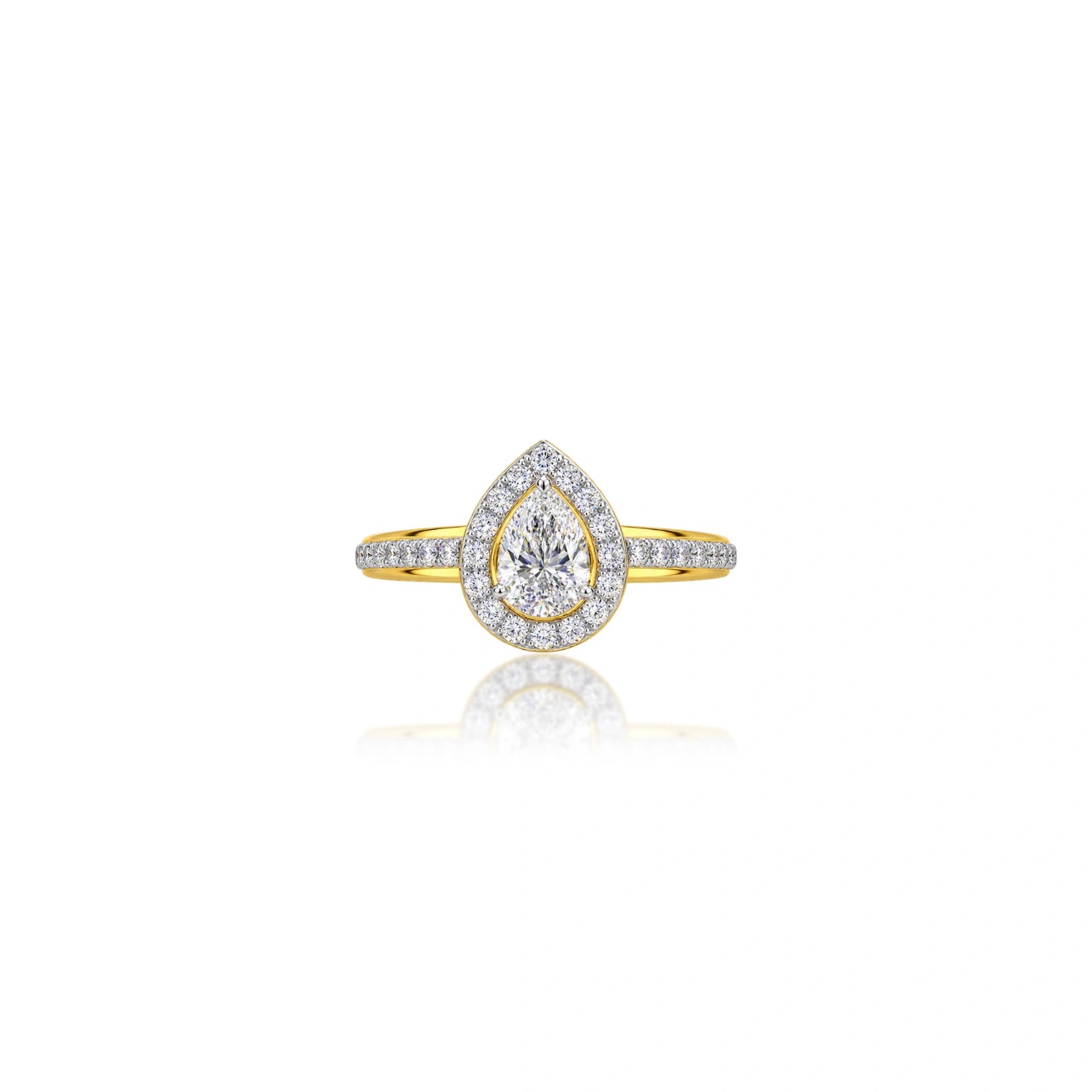 0.75 Ct Pear Cut Diamond Halo Pave Ring by Fortune Jewellery