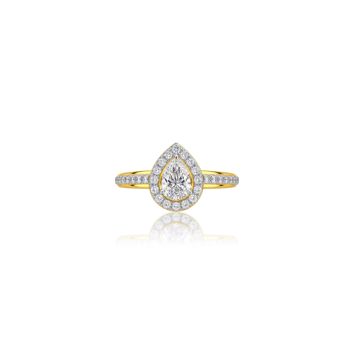 0.75 Ct Pear Cut Diamond Halo Pave Ring by Fortune Jewellery