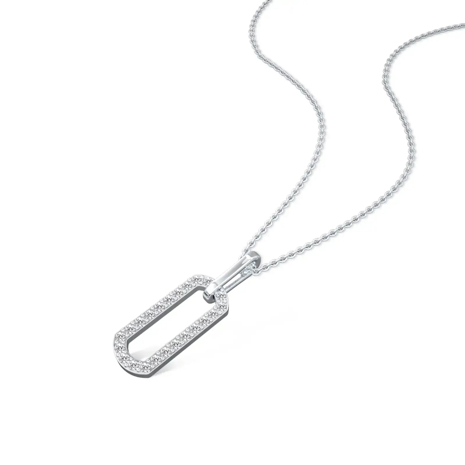 Diamond paper clip pendant necklace